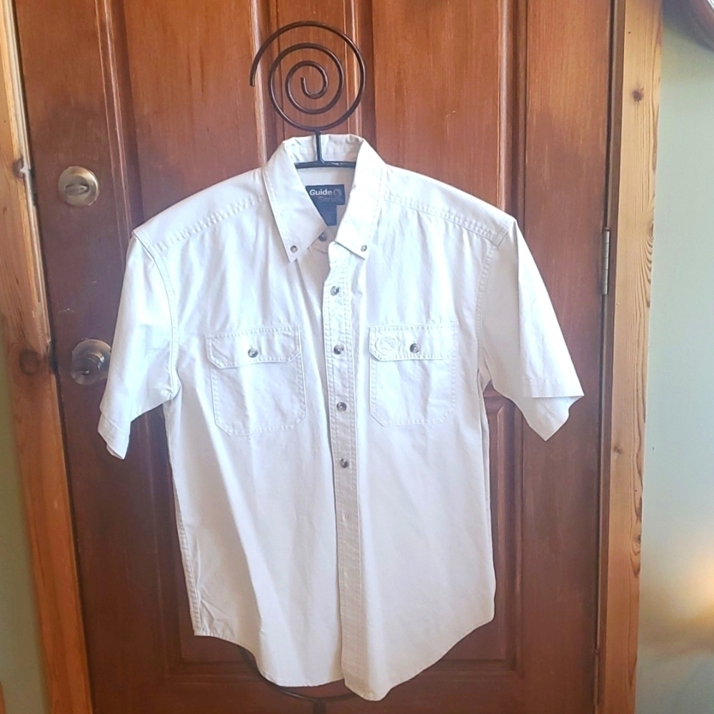 Guide Series Mens Short Sleeve Button Down Shirt Tan Khaki Cotton Size S